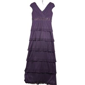Jessica Howard Full Length Royal Purple Evening Dress Ruffles Rhinestones Size 6